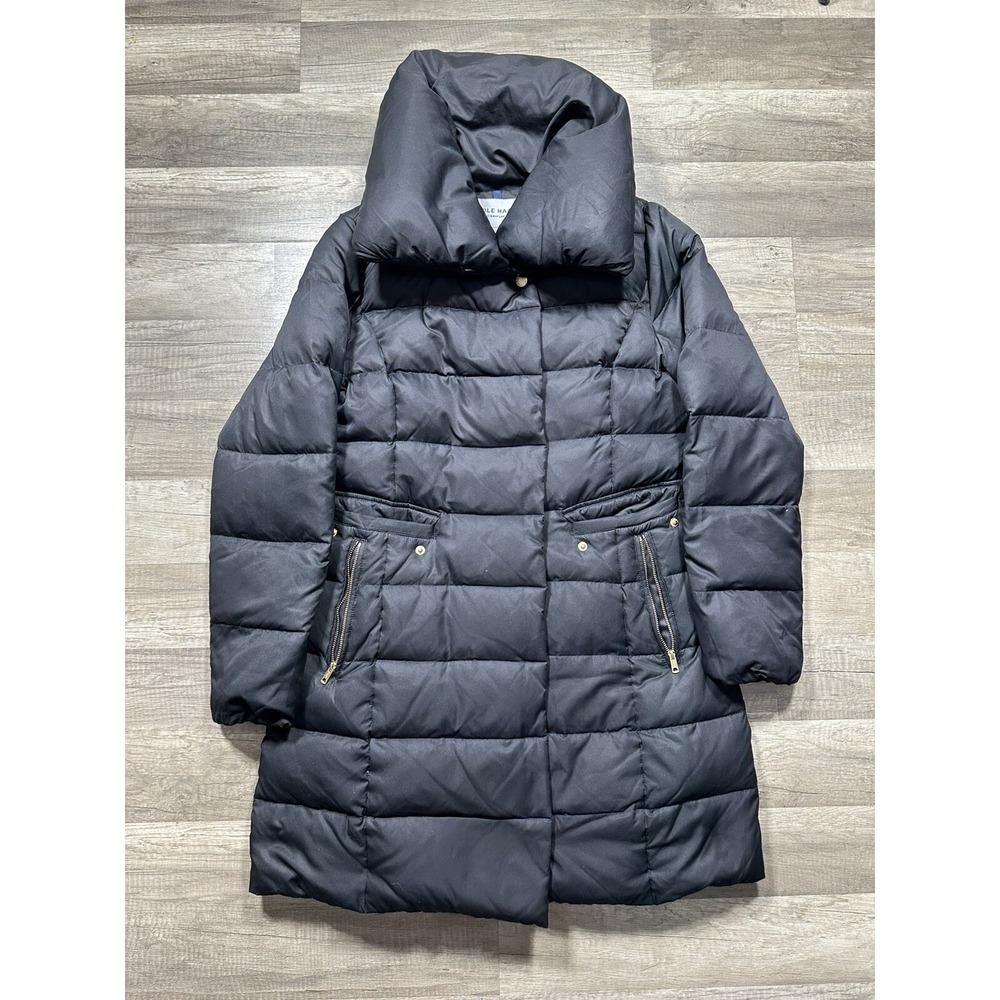 Cole Haan Signature Womens Black Down & Feather Puffer‎ Coat Hooded Medium